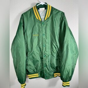 Vintage Hartwell Satin Bomber Varsity Jacket Green Button Up Mens Size XL USA